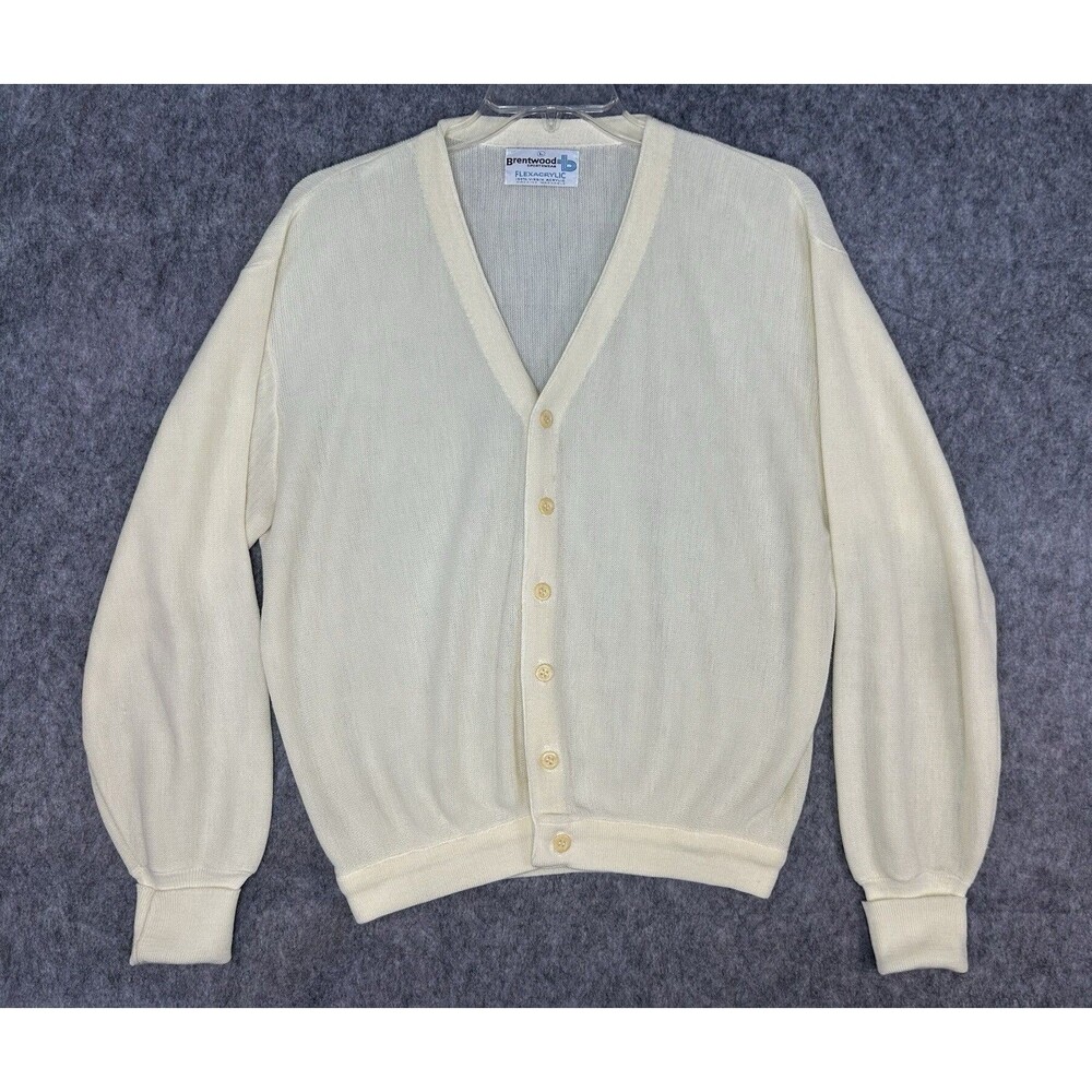 Vtg Brentwood Sportswear Men’s Light Yellow Cardigan Sweater Grandpa Acrylic L